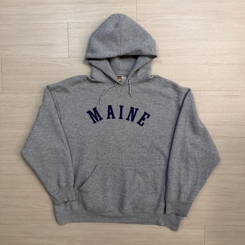 Vintage 90's Maine Script Grey Pullover Hoodie Mens Size XXL College